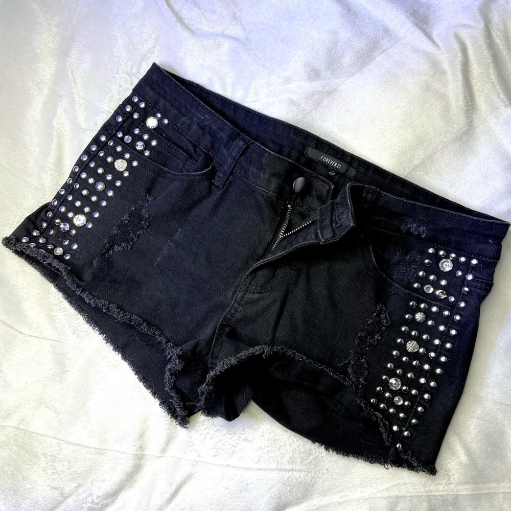 Forever 21 Black Distressed Rhinestone Shorts